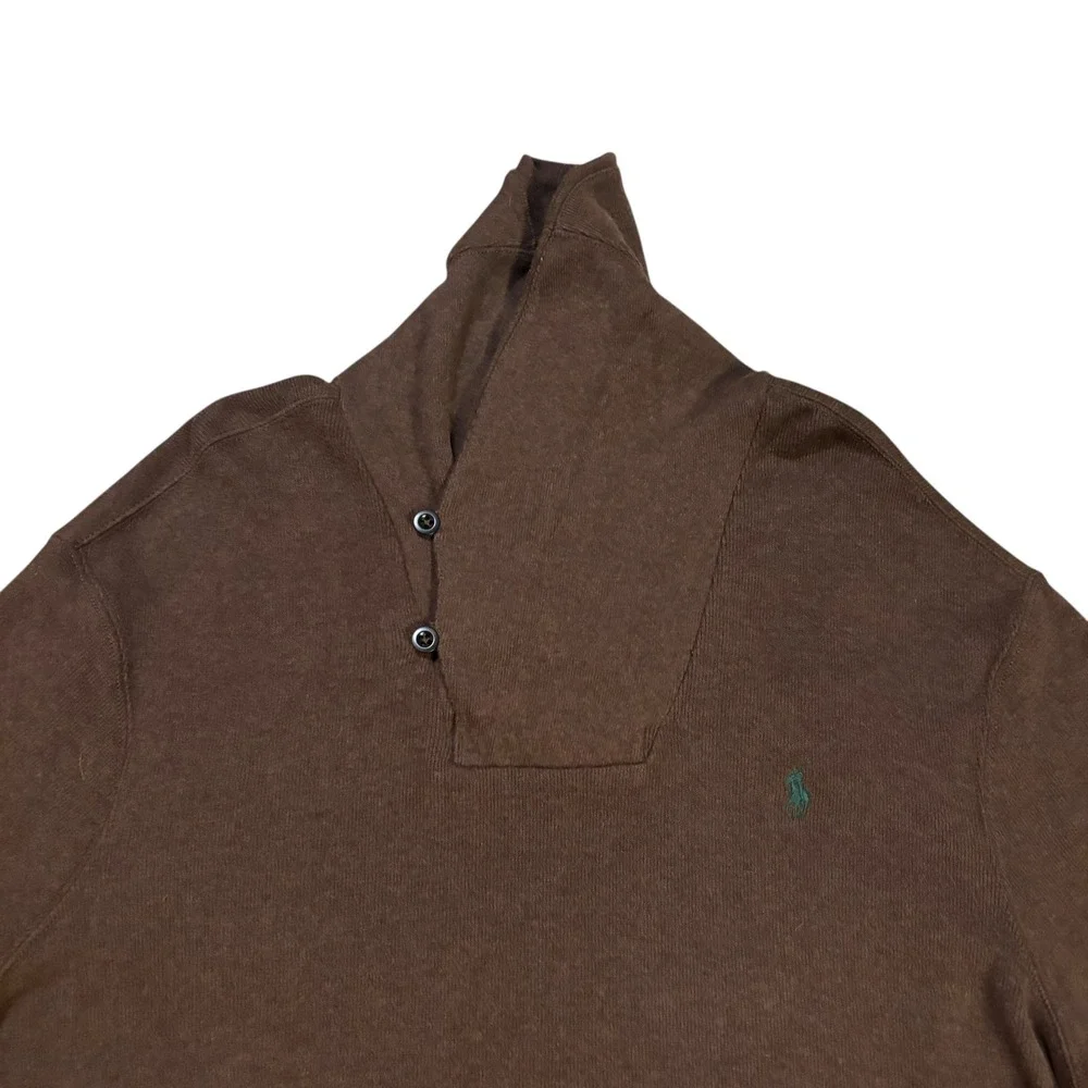 Polo Ralph Lauren Brown Cotton Two Button‎ Shawl Collar Pullover Sweater XL